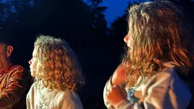 campfire-stories children sat by a campfire at night